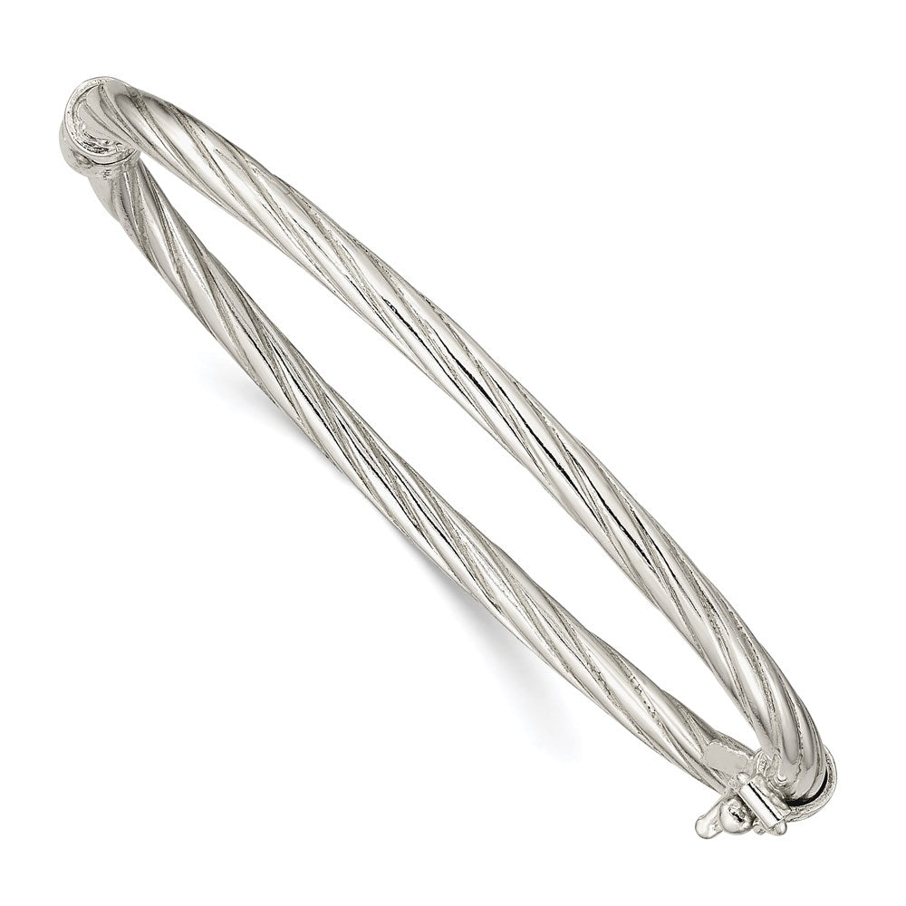 Sterling Silver Polished & Twisted 3mm Hinged Bangle