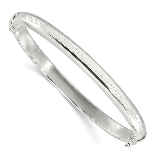 Sterling Silver Polished Textured Hinged Bangle Bracelet