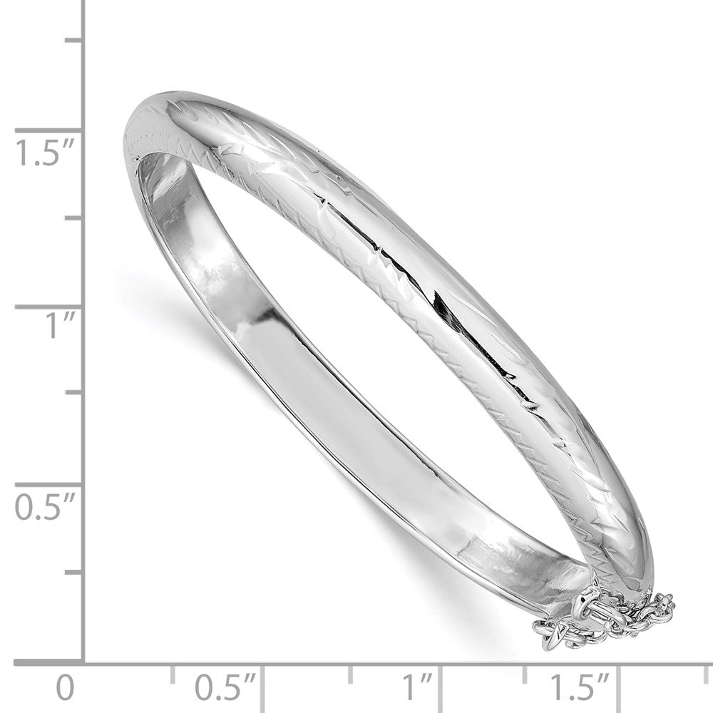 Sterling Silver RH-plated Polished D/C 5mm Hinged Bangle Bracelet