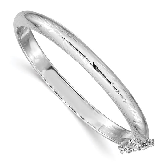 Sterling Silver RH-plated Polished D/C 5mm Hinged Bangle Bracelet