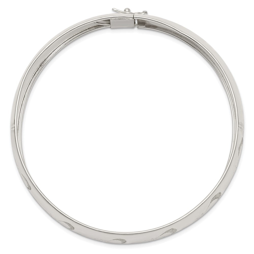Sterling Silver Polished D/C and Textured Adjustable Bangle