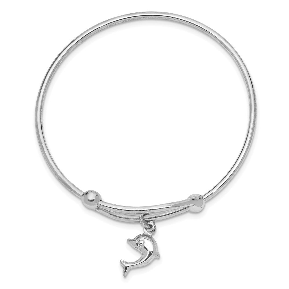 Sterling Silver Rhodium-plated Polished Dolphin Adjustable Bangle