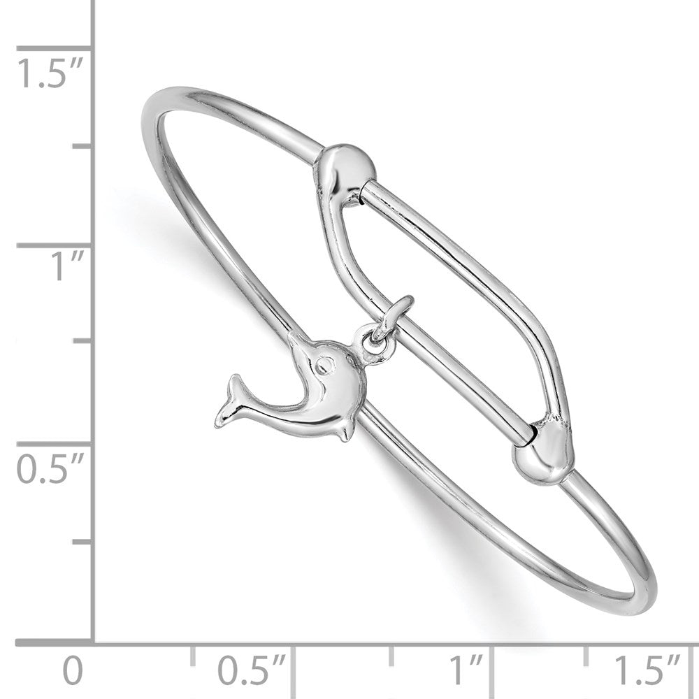 Sterling Silver Rhodium-plated Polished Dolphin Adjustable Bangle