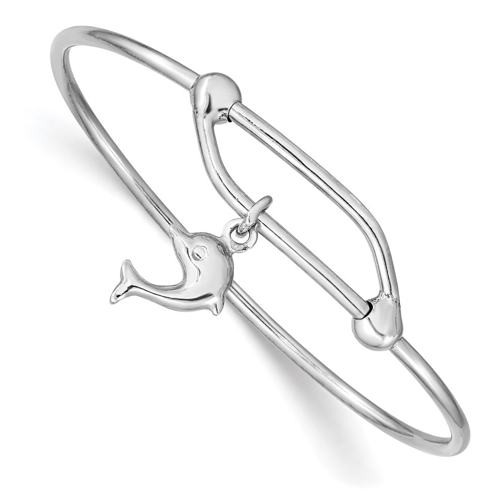 Sterling Silver Rhodium-plated Polished Dolphin Adjustable Bangle