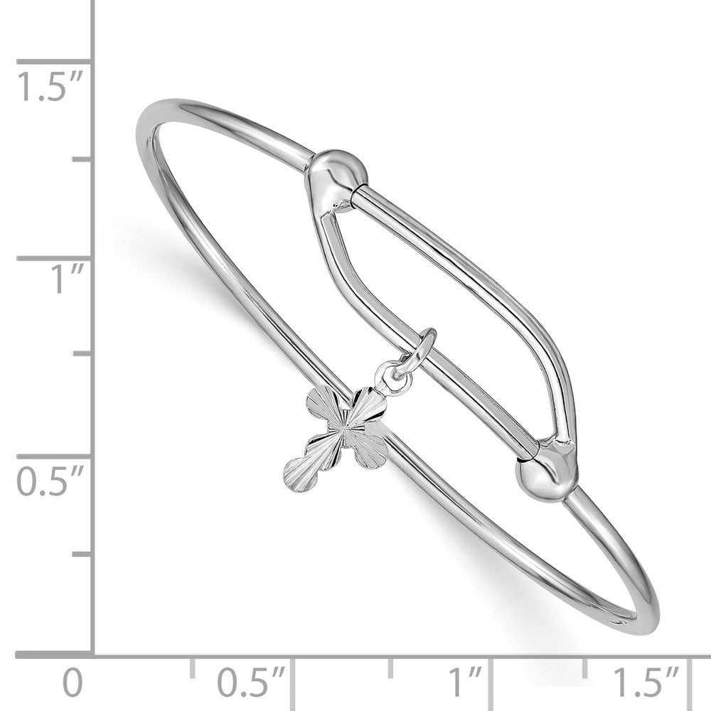 Sterling Silver RH-plated Polished & D/C Cross Adjustable Bangle