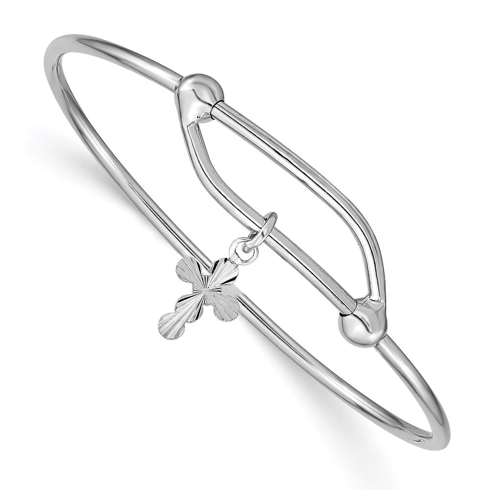 Sterling Silver RH-plated Polished & D/C Cross Adjustable Bangle