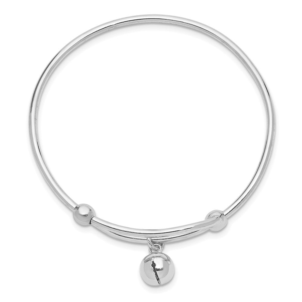 Sterling Silver Rhodium-plated Polished Jingle Bell Adjustable Bangle