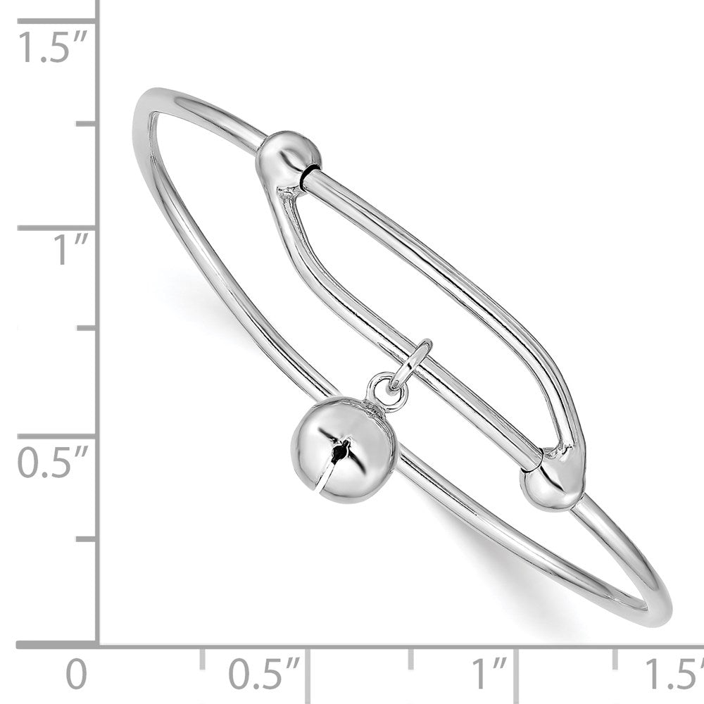 Sterling Silver Rhodium-plated Polished Jingle Bell Adjustable Bangle