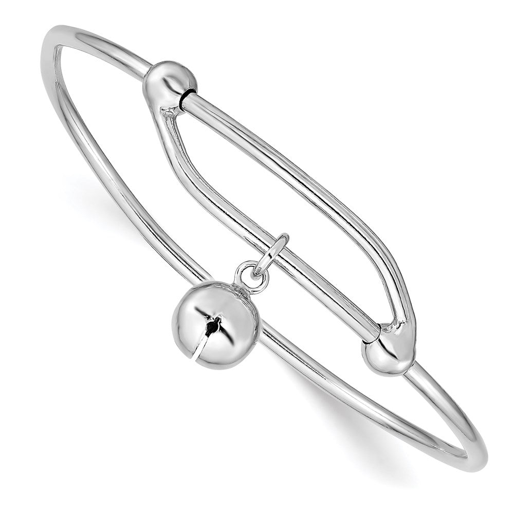 Sterling Silver Rhodium-plated Polished Jingle Bell Adjustable Bangle