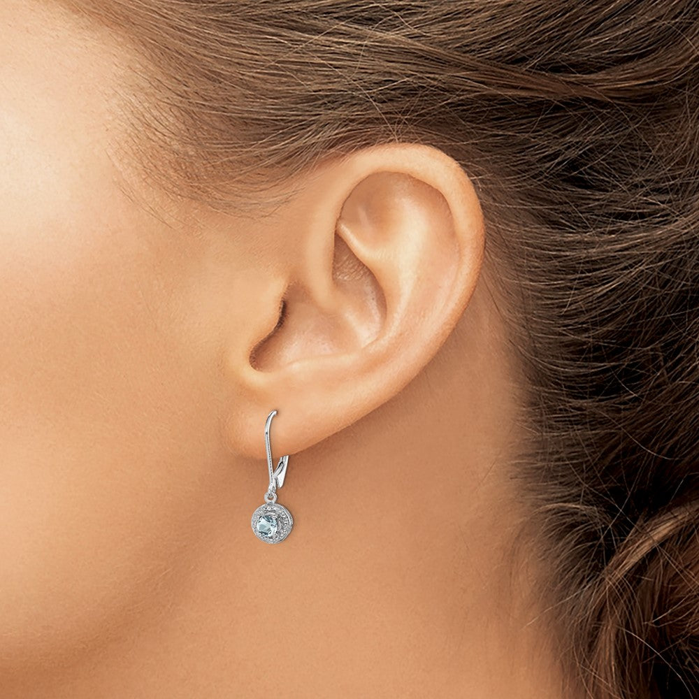 Sterling Silver Rhodium-plated Diam. & Aquamarine Earrings
