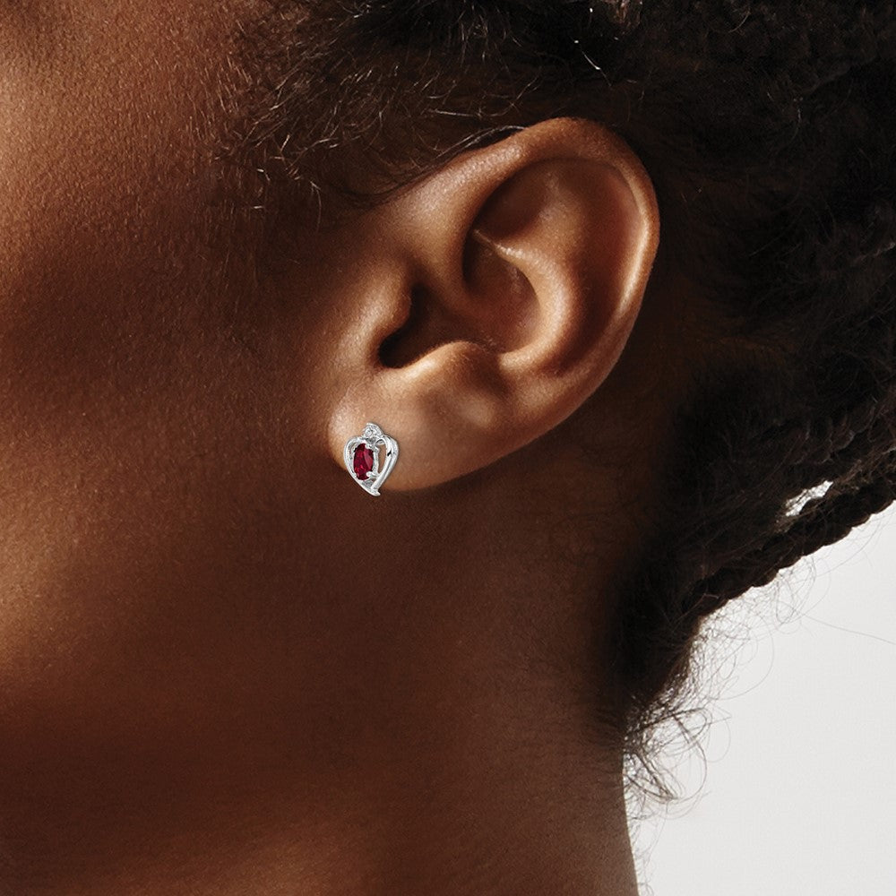 Sterling Silver Rhodium-plated Created Ruby & Diam. Earrings