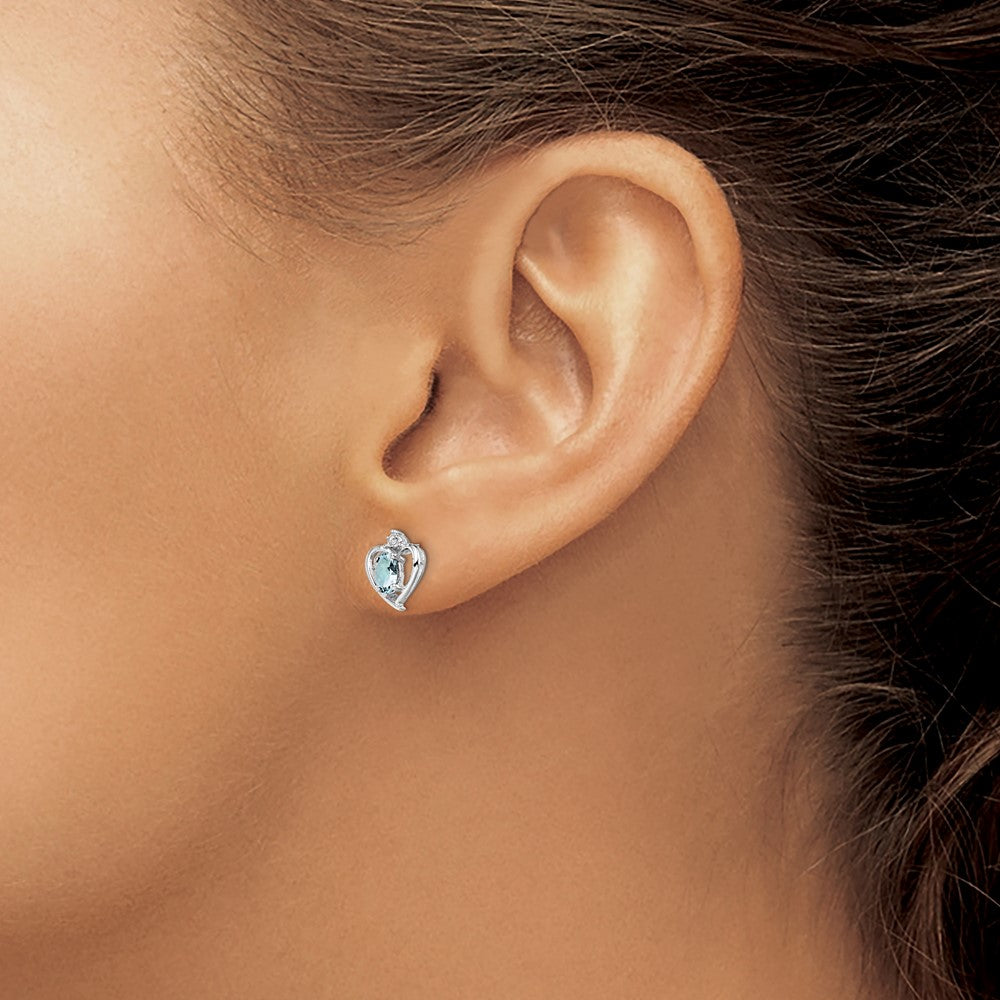 Sterling Silver Rhodium-plated Aquamarine & Diam. Earrings