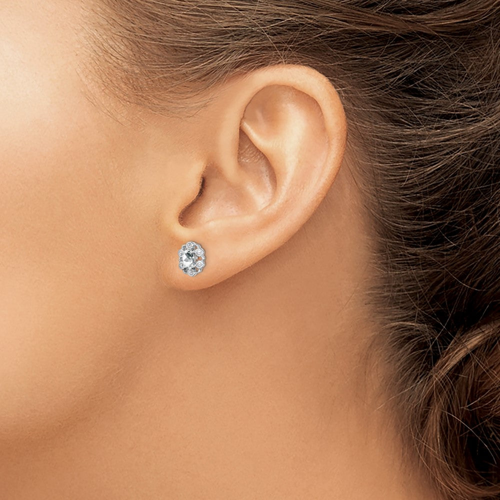 Sterling Silver Rhodium-plated White Topaz & Diam. Earrings
