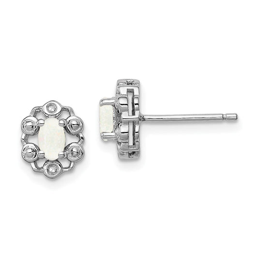 Sterling Silver Rhodium-plated Created Opal & Diam. Earrings