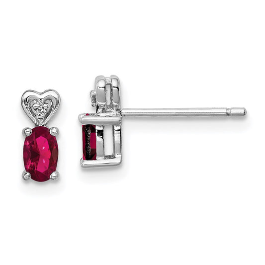 Sterling Silver Rhodium-plated Created Ruby & Diam. Earrings
