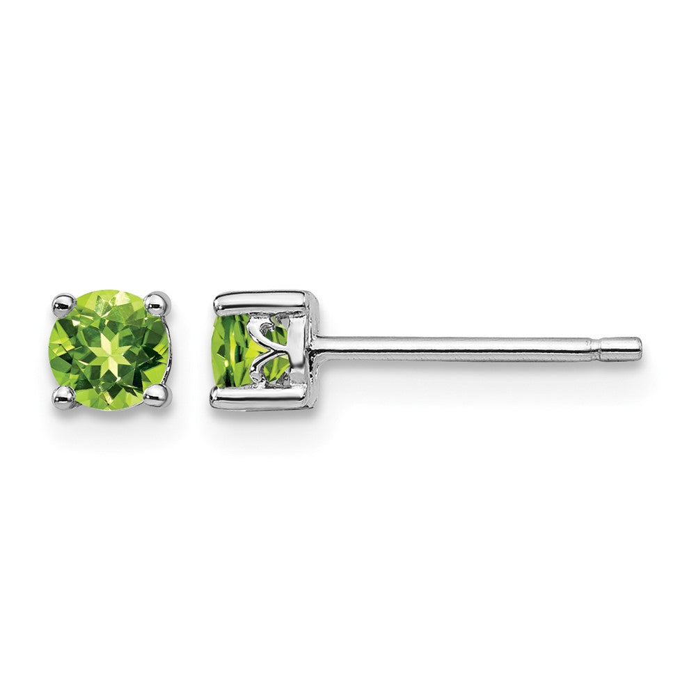 Sterling Silver Rhodium-plated 4mm Round Peridot Post Earrings