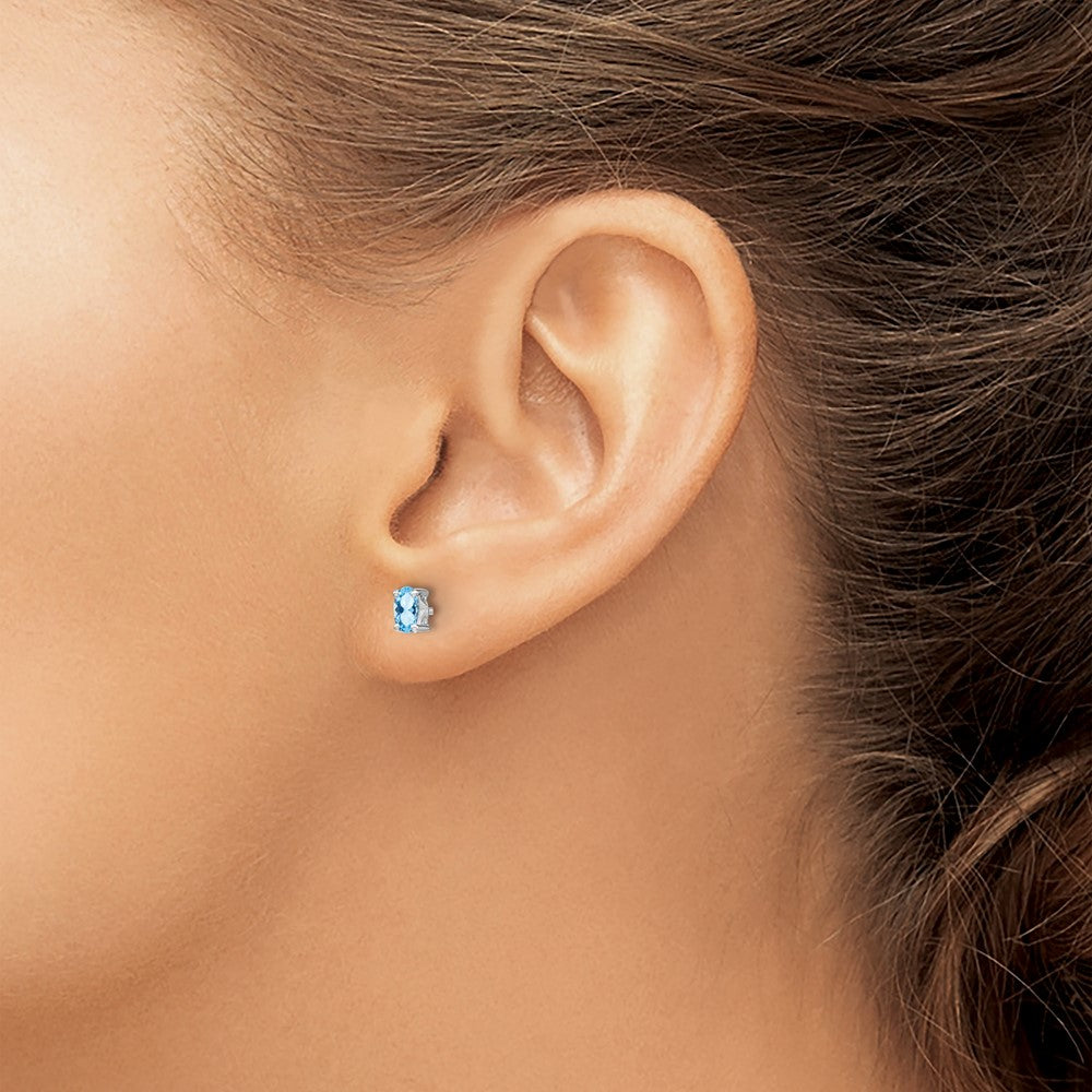Sterling Silver Rhodium-plated 5x3mm Oval Aquamarine Post Earrings