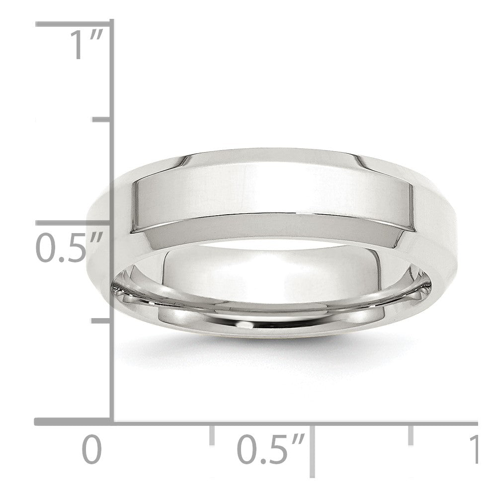 Sterling Silver Rhodium-plated 6mm Bevel Edge Size 4.5 Band