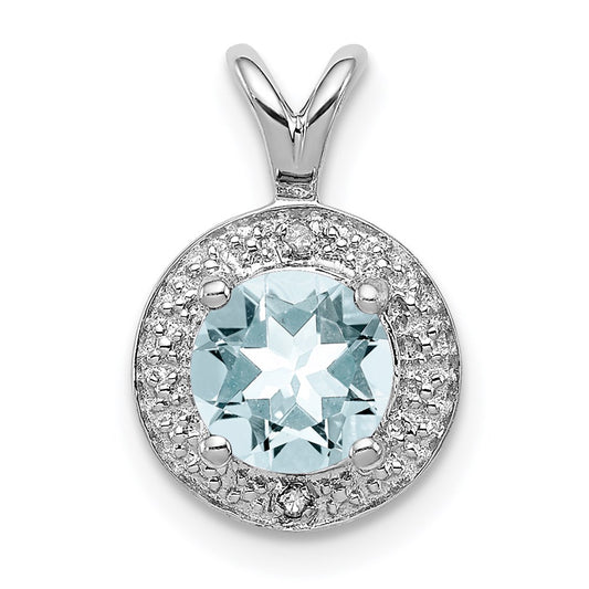 Sterling Silver Rhodium-plated Diam. & Aquamarine Pendant