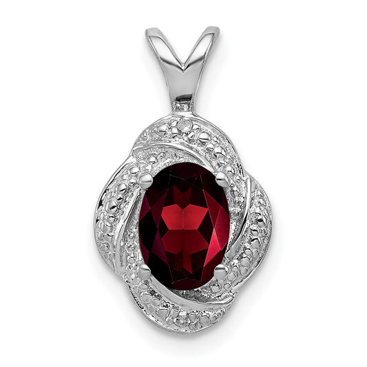 Sterling Silver Rhodium-plated Diam. & Garnet Pendant