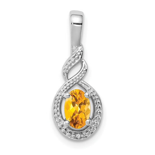 Sterling Silver Rhodium-plated Citrine & Diam. Pendant
