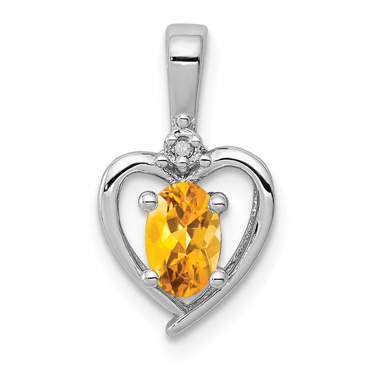 Sterling Silver Rhodium-plated Citrine & Diam. Pendant