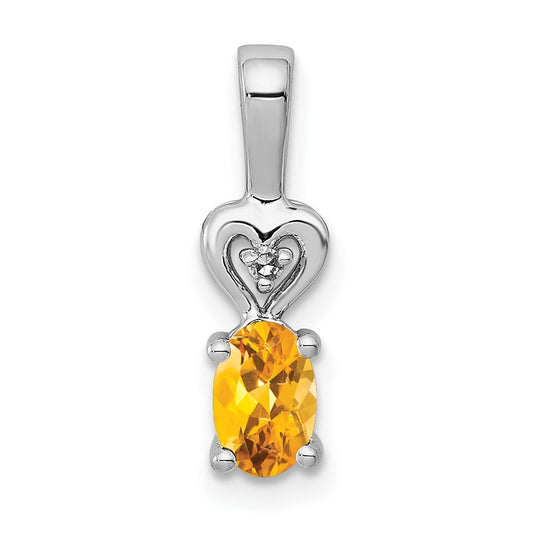 Sterling Silver Rhodium-plated Citrine & Diam. Pendant