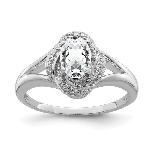 Sterling Silver Rhodium-plated Diam. & White Topaz Ring