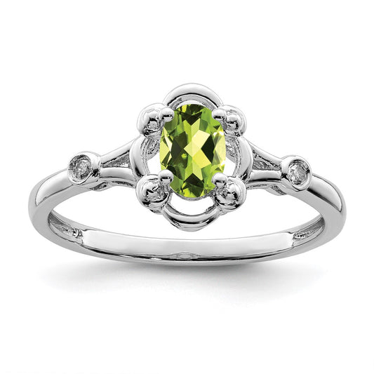 Sterling Silver Rhodium-plated Peridot & Diam. Ring