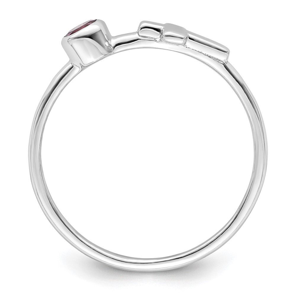 Sterling Silver Rhodium-plated Polished Cross Rhodolite Garnet Ring