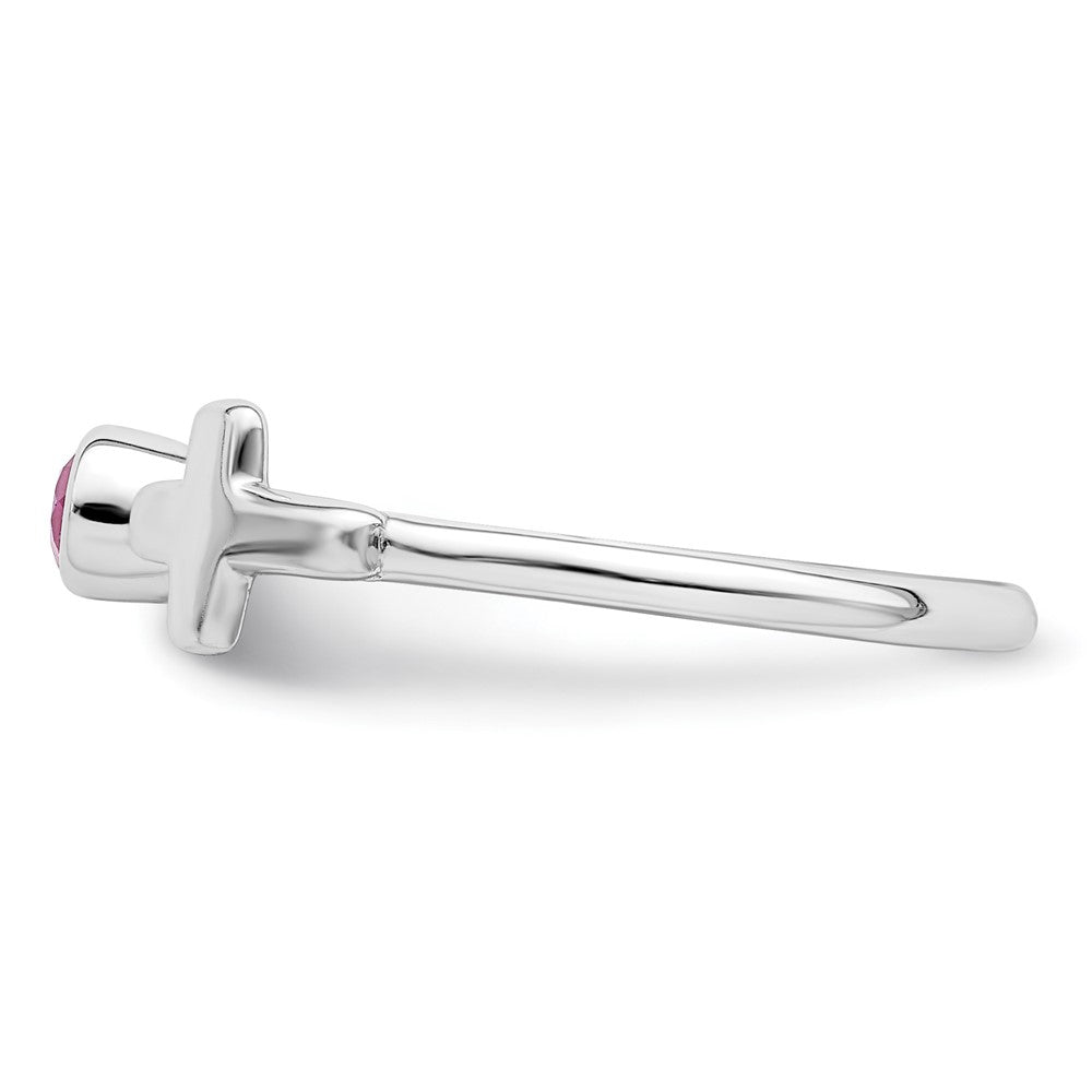 Sterling Silver Rhodium-plated Polished Cross Pink Tourmaline Ring