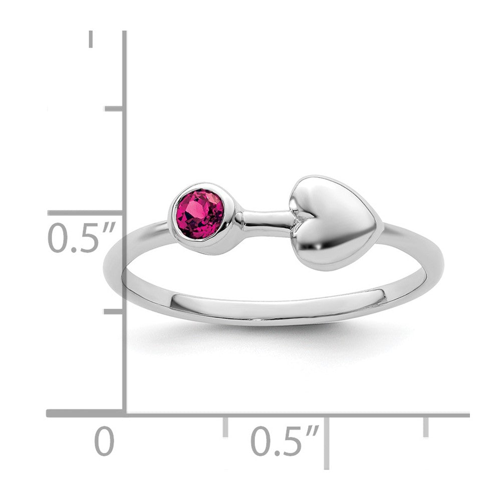 Sterling Silver Rhodium-plated Polished Heart Lab Created Ruby Ring