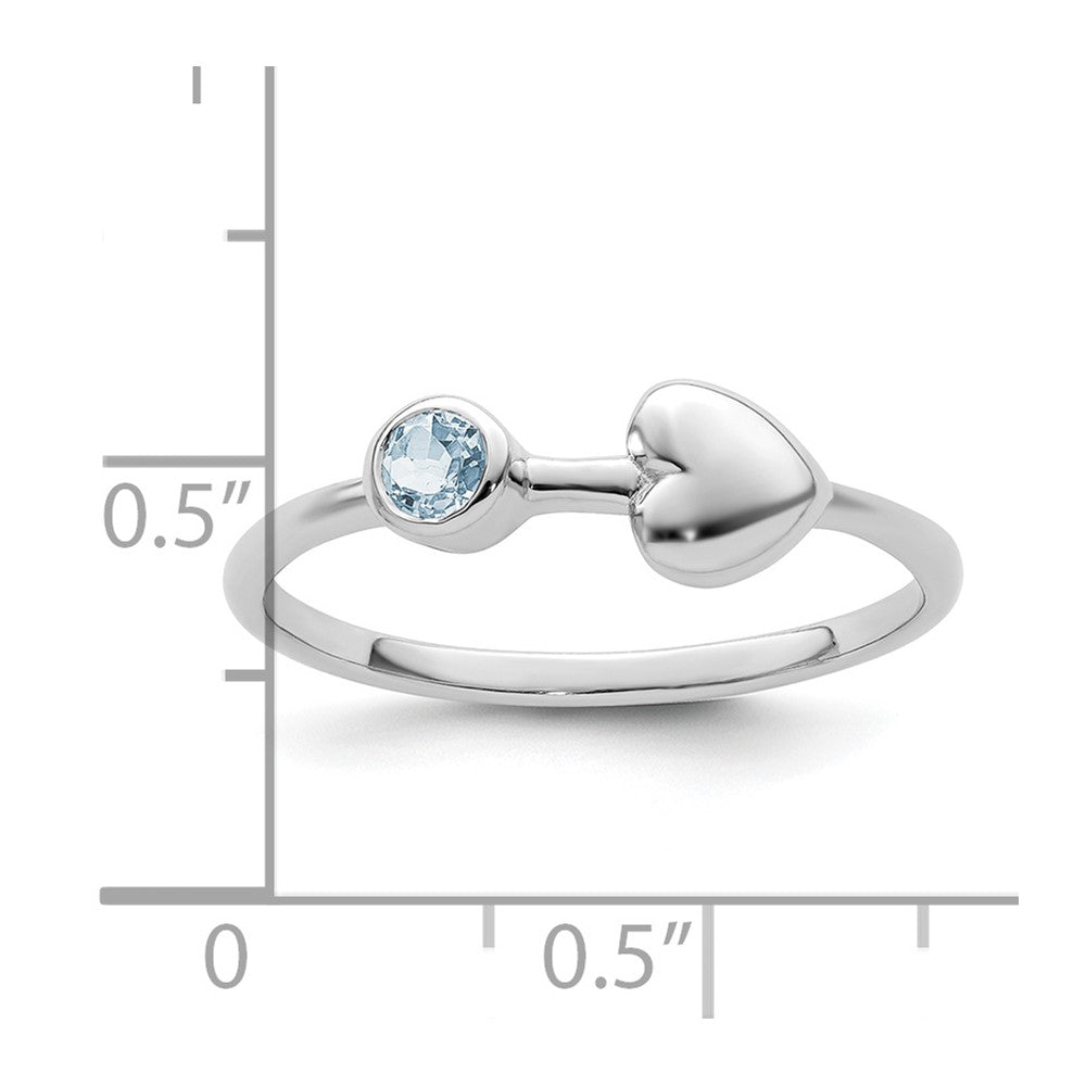 Sterling Silver Rhodium-plated Polished Heart Aquamarine Ring