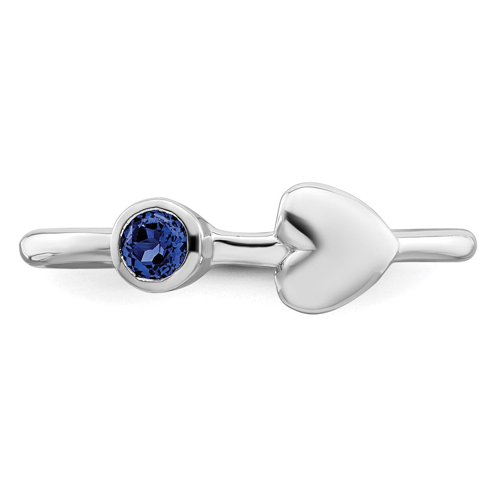 Sterling Silver Rhodium-plated Polished Heart Lab Created Sapphire Ring
