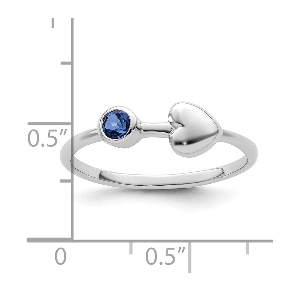 Sterling Silver Rhodium-plated Polished Heart Lab Created Sapphire Ring