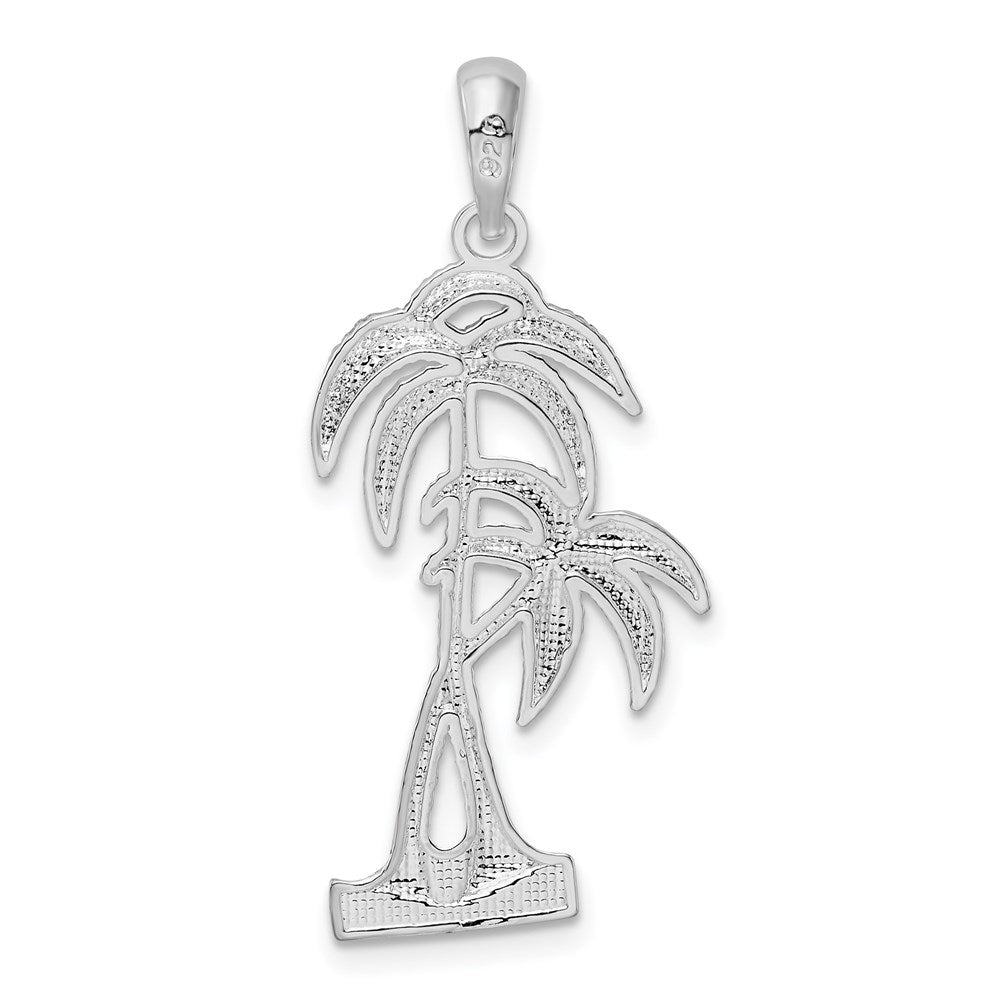 De-Ani Sterling Silver Rhodium-Plated Polished and Textured Double Palm Tree Pendant
