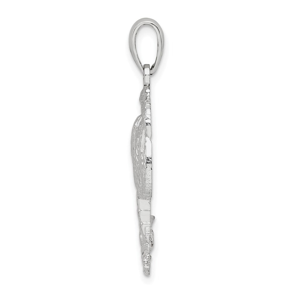 De-Ani Sterling Silver Rhodium-Plated Polished and Textured Palm Tree Pendant