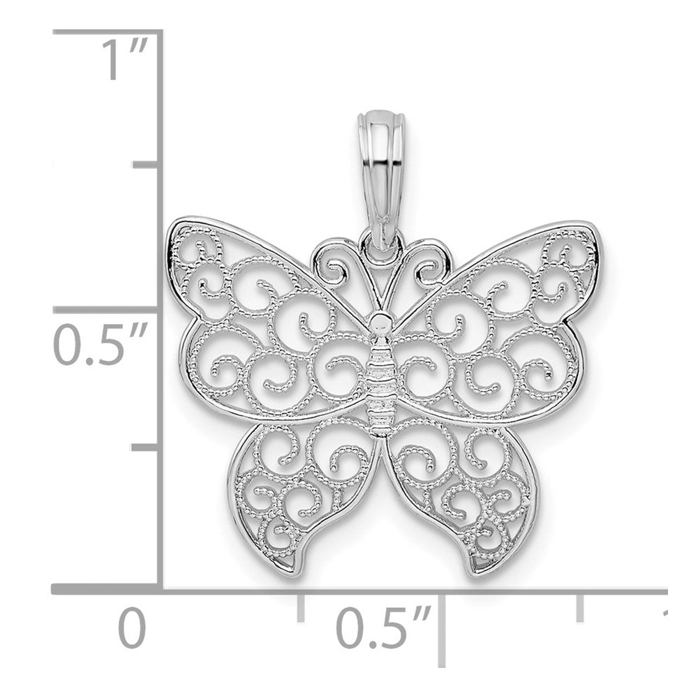 De-Ani Sterling Silver Rhodium-Plated Polished Filigree Wing Butterfly Pendant