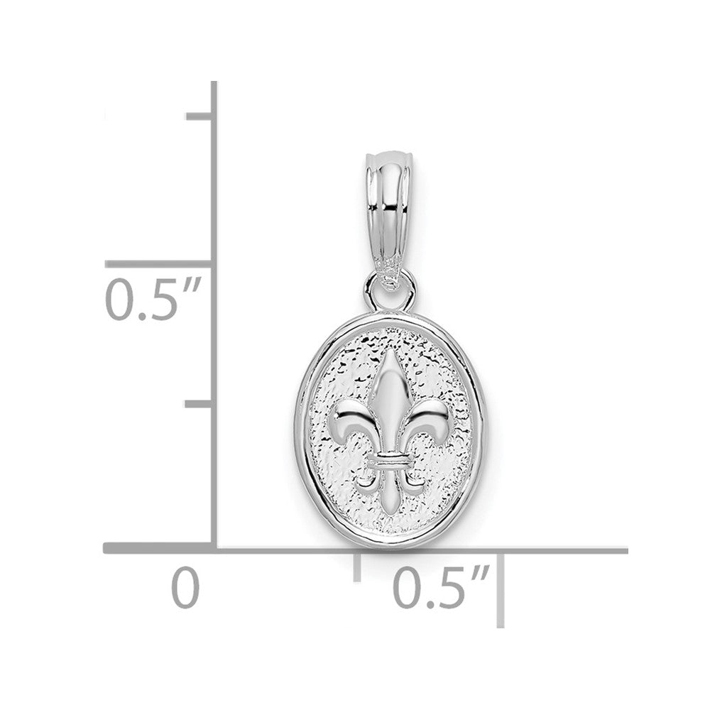 De-Ani Sterling Silver Rhodium-plated Polished and Textured Fleur de Lis Small Oval Pendant