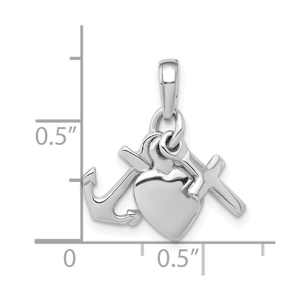 De-Ani Sterling Silver Rhodium-plated Polished 3D Moveable Anchor / Heart / Cross Pendant