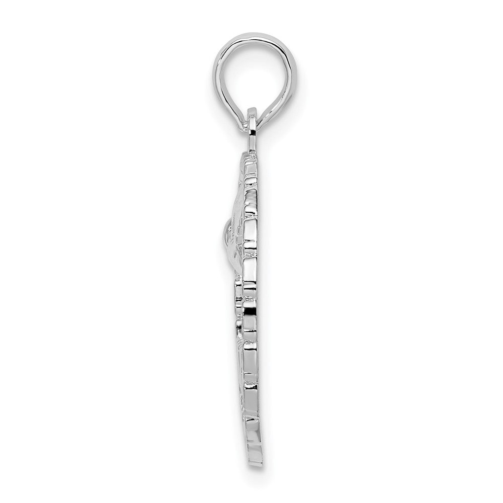 De-Ani Sterling Silver Rhodium-Plated Polished Jamaica Round Circle with Bird Pendant
