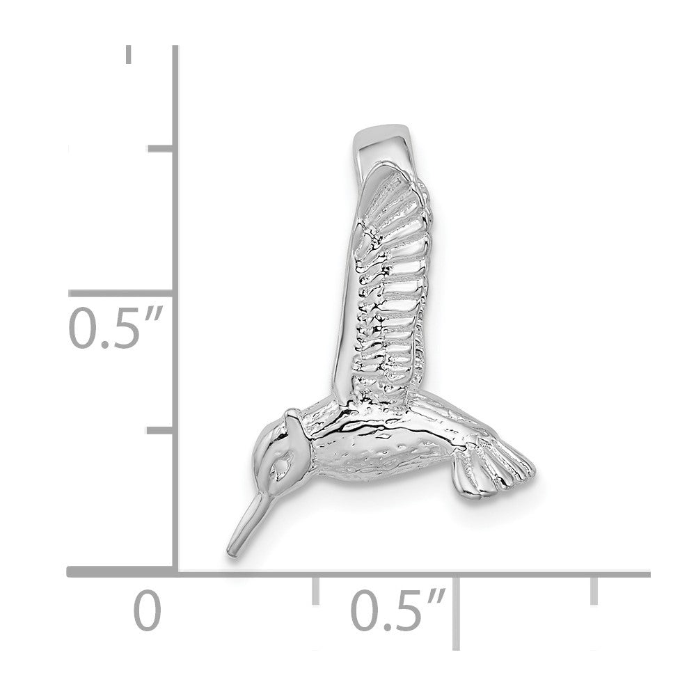 De-Ani Sterling Silver Rhodium-Plated Polished 3D Hummingbird Slide