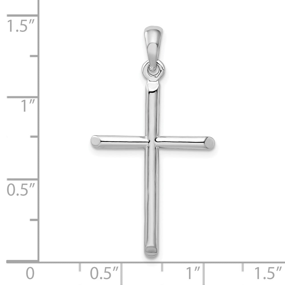De-Ani Sterling Silver Rhodium-Plated 3D Cylinder with Beveled Ends Cross Pendant