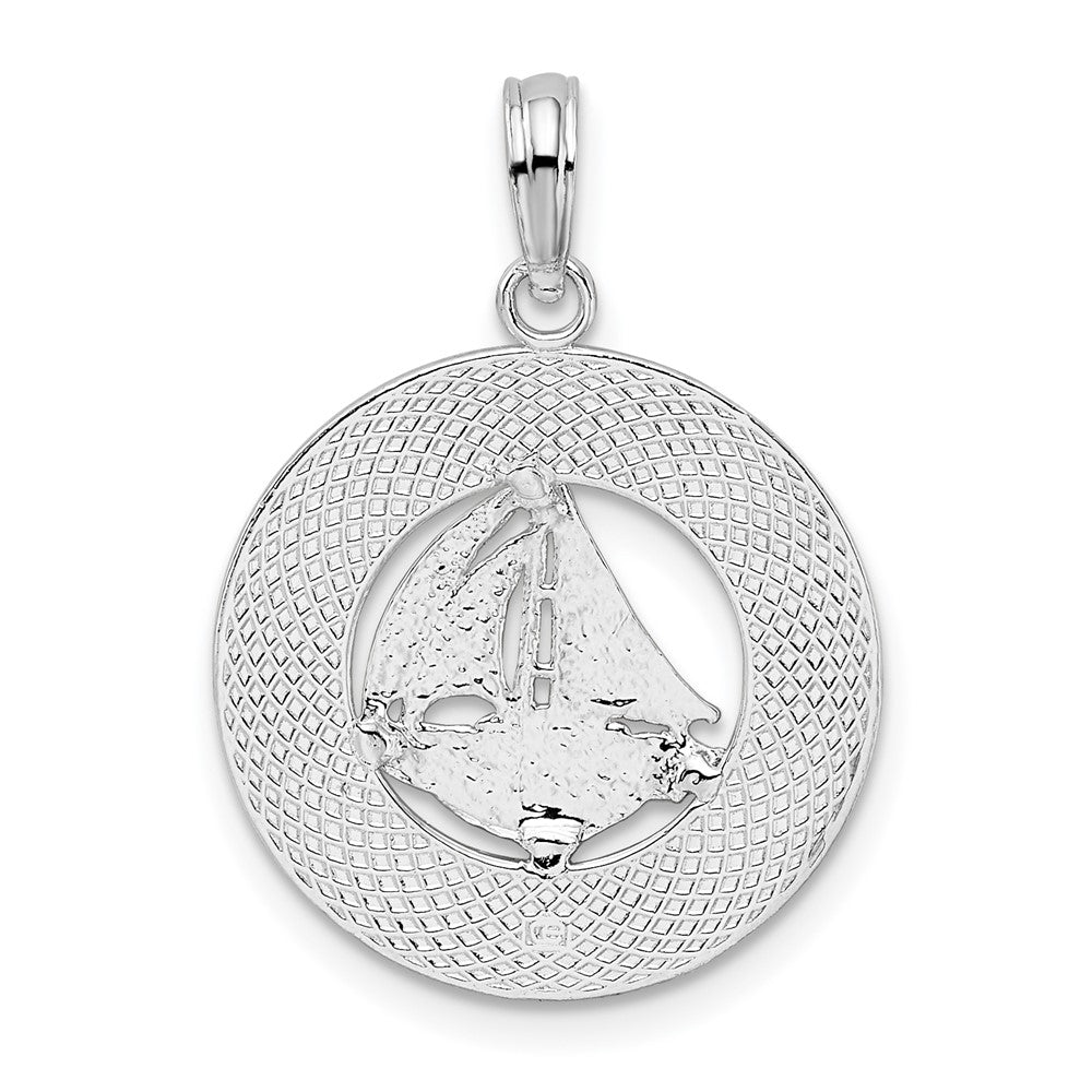 De-Ani Sterling Silver Rhodium-Plated Pentwater Michigan Circle with Sailboat Pendant