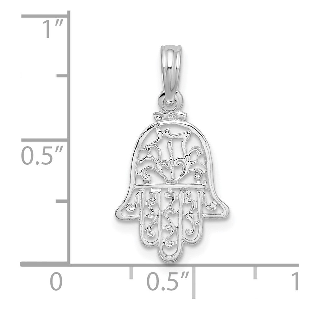 De-Ani Sterling Silver Rhodium-Plated Polished Cut-Out Hamsa Pendant