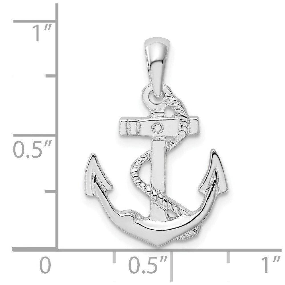 De-Ani Sterling Silver Rhodium-Plated Polished Anchor with Rope Pendant