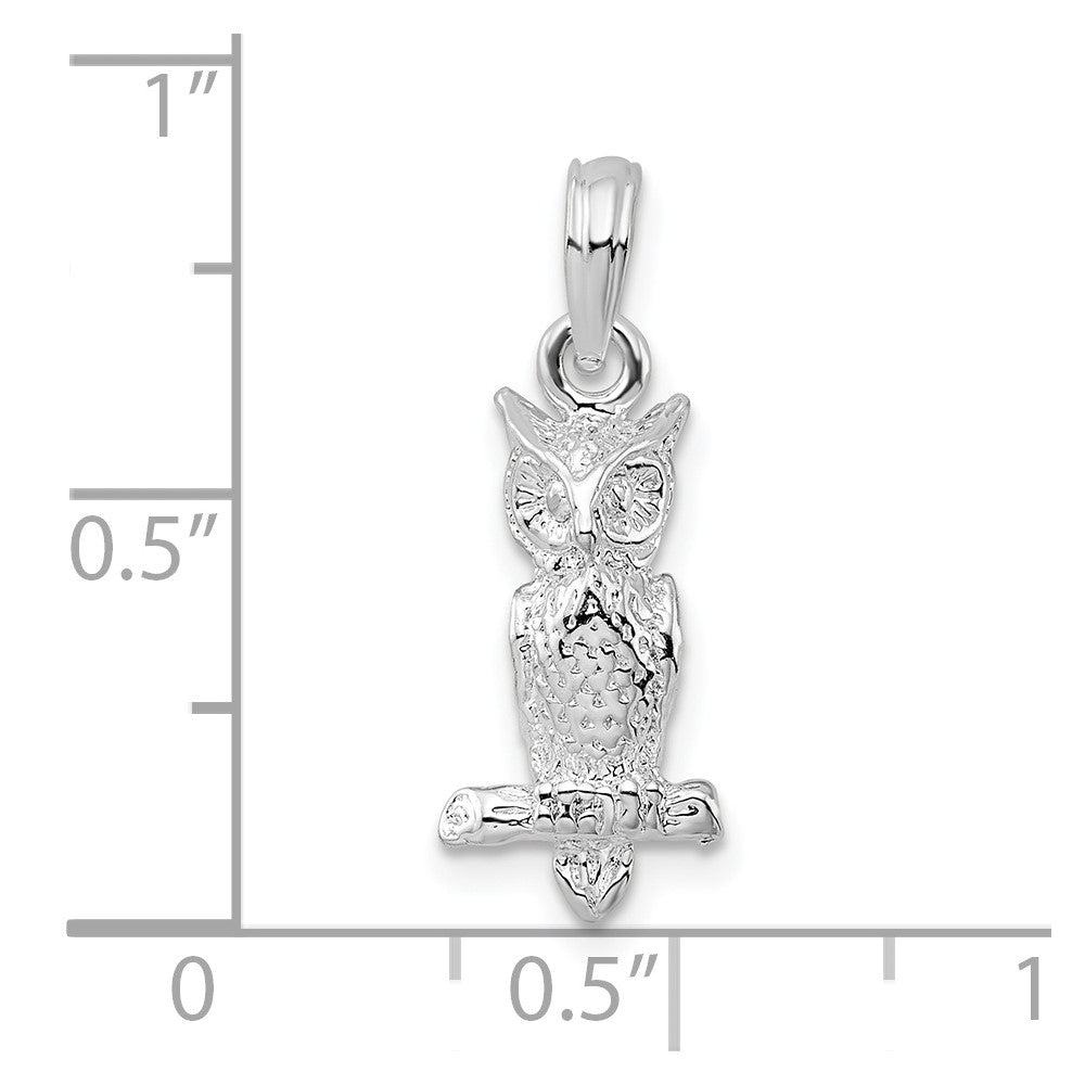 De-Ani Sterling Silver Rhodium-plated Polished 3D Owl Pendant