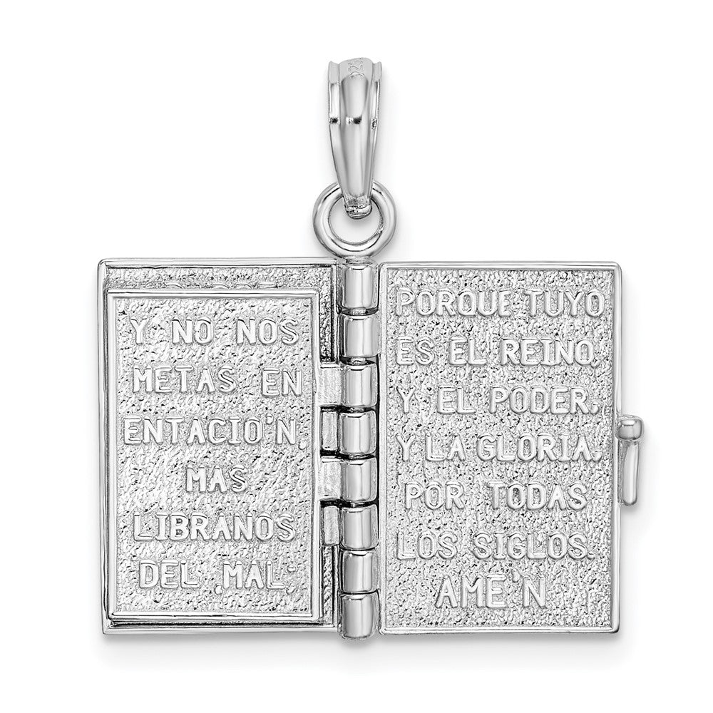 De-Ani Sterling Silver Rhodium-Plated Moveable 3D Spanish Santa Biblia Pendant