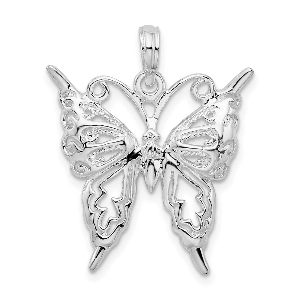 De-Ani Sterling Silver Rhodium-Plated Polished Cut-Out Butterfly Pendant