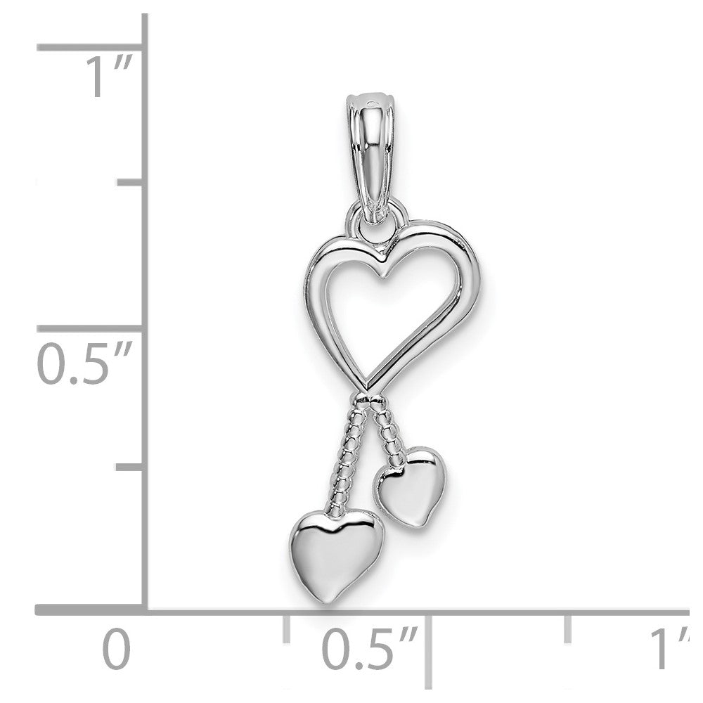 De-Ani Sterling Silver Rhodium-Plated Polished Cut-Out Heart with Tassel Pendant
